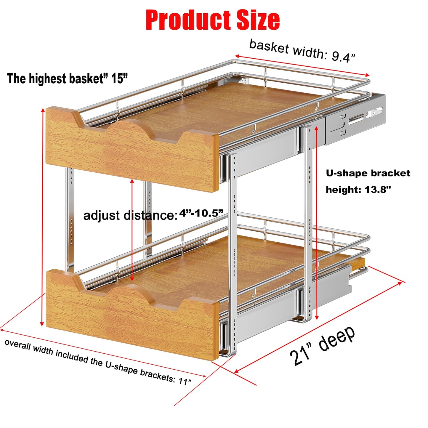 Wooden Pull Out Cabinet Shelf Organizer