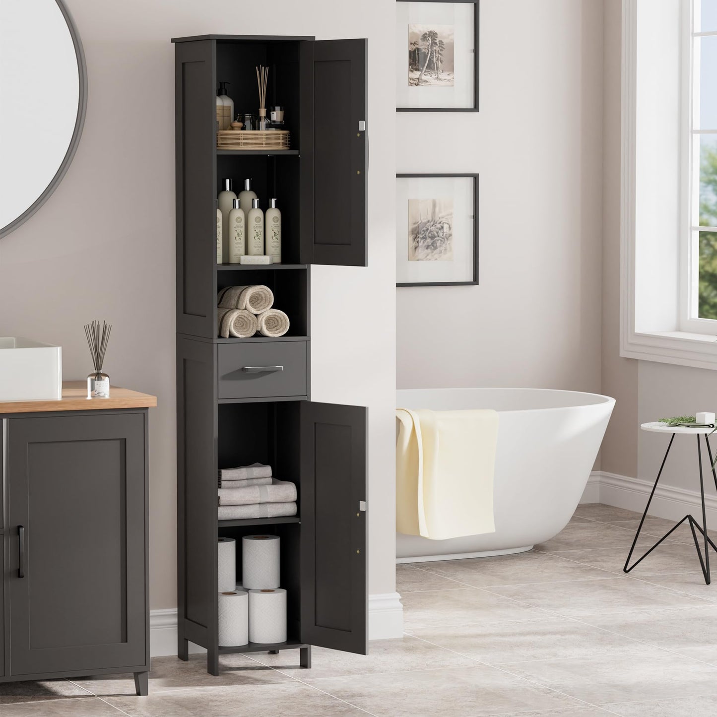 Tall Bathroom Storage Cabinet with Barn Doors
