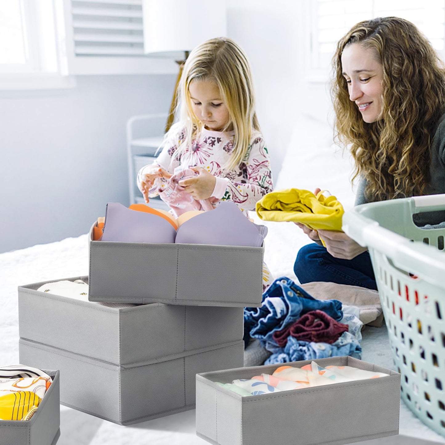 Clothing Drawer Organizer Bins with Dividers