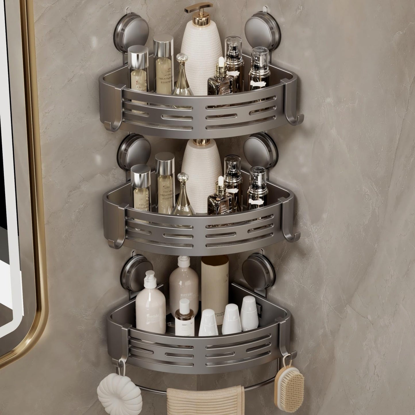 Corner Shower Caddy with Suction Cups and Hooks