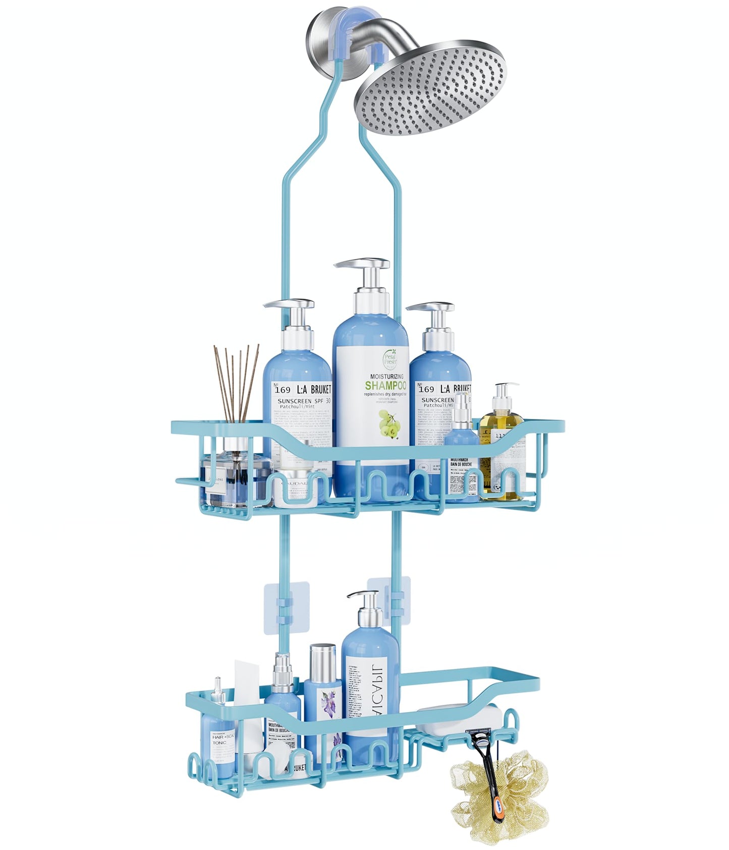 Extended Shower Organizer Shelf with Hooks