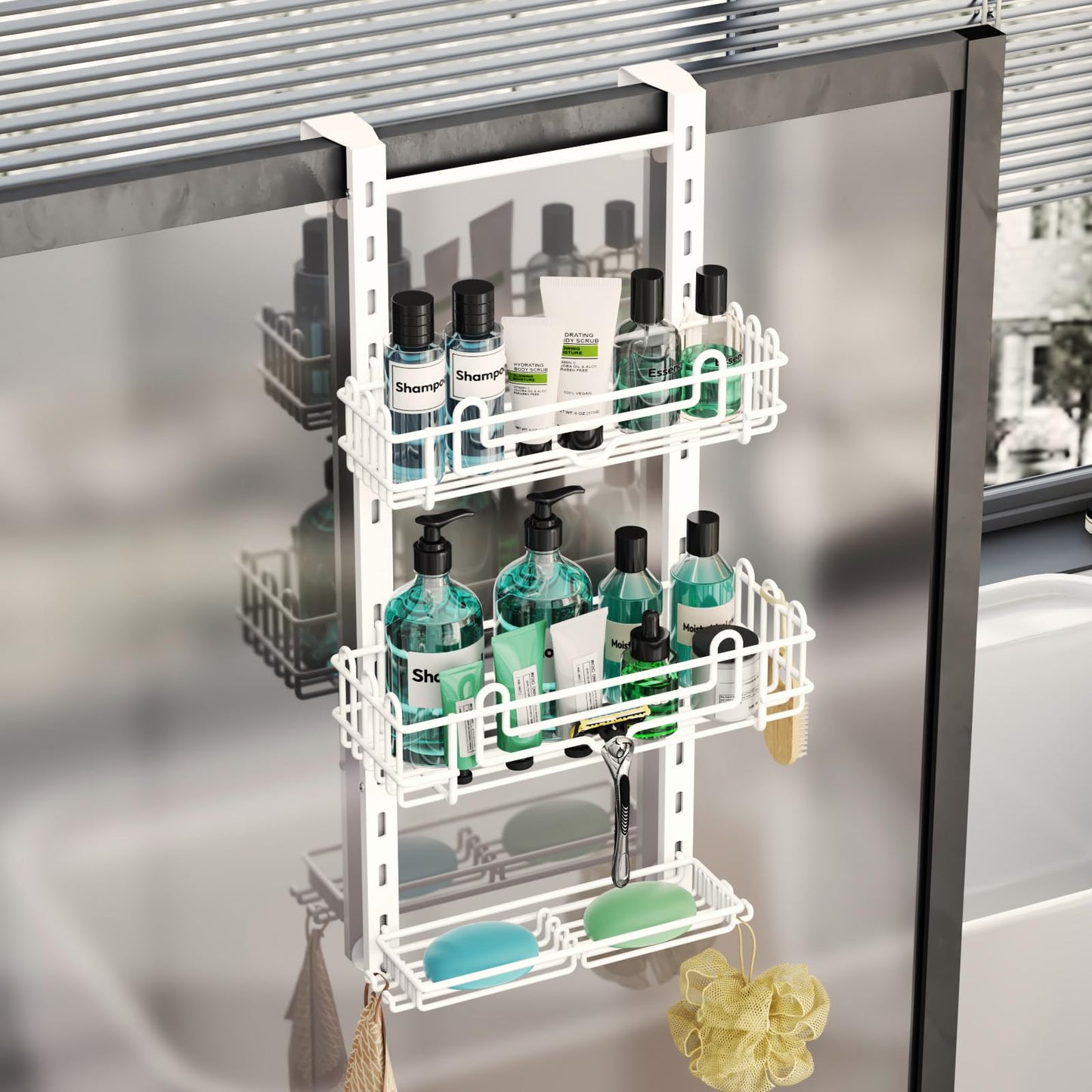 4 Tier Over Door Shower Caddy with Hooks