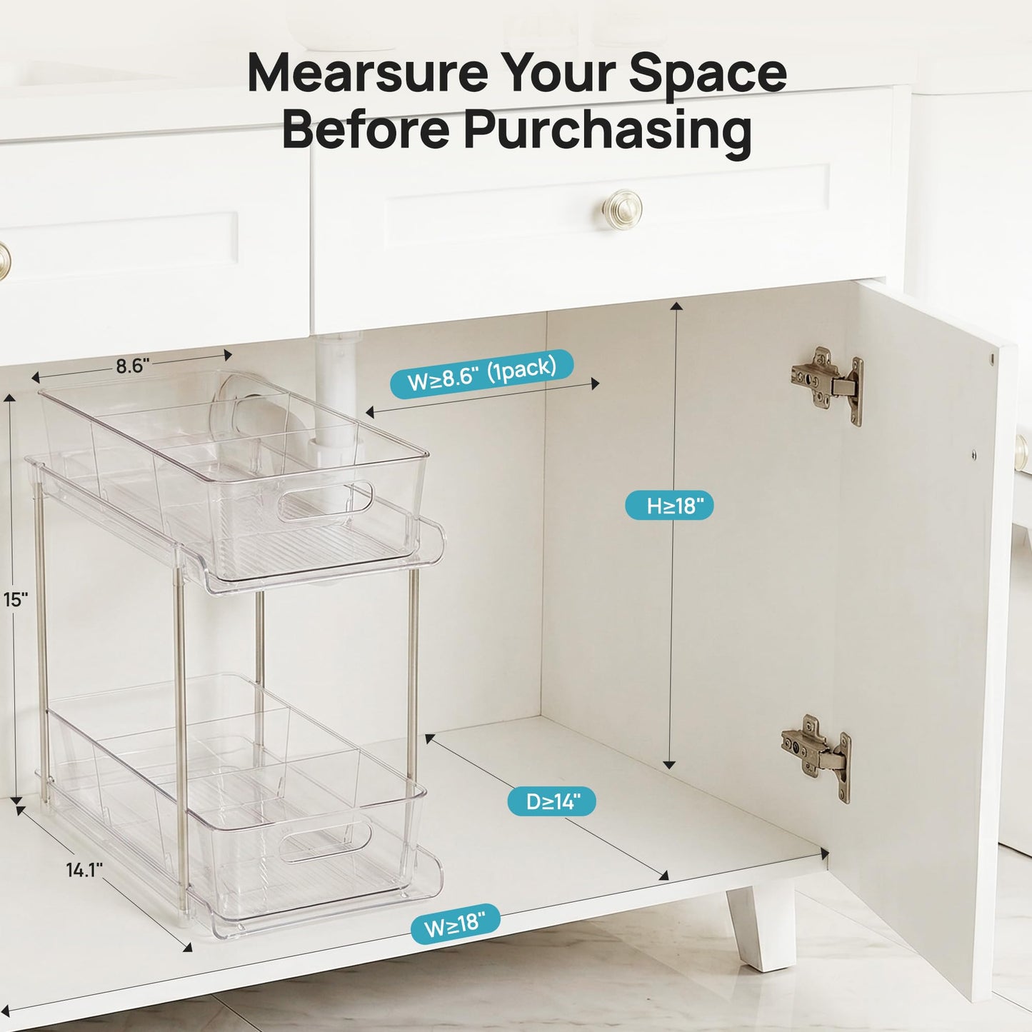 2-Tier Clear Under Sink Organizer with Drawers