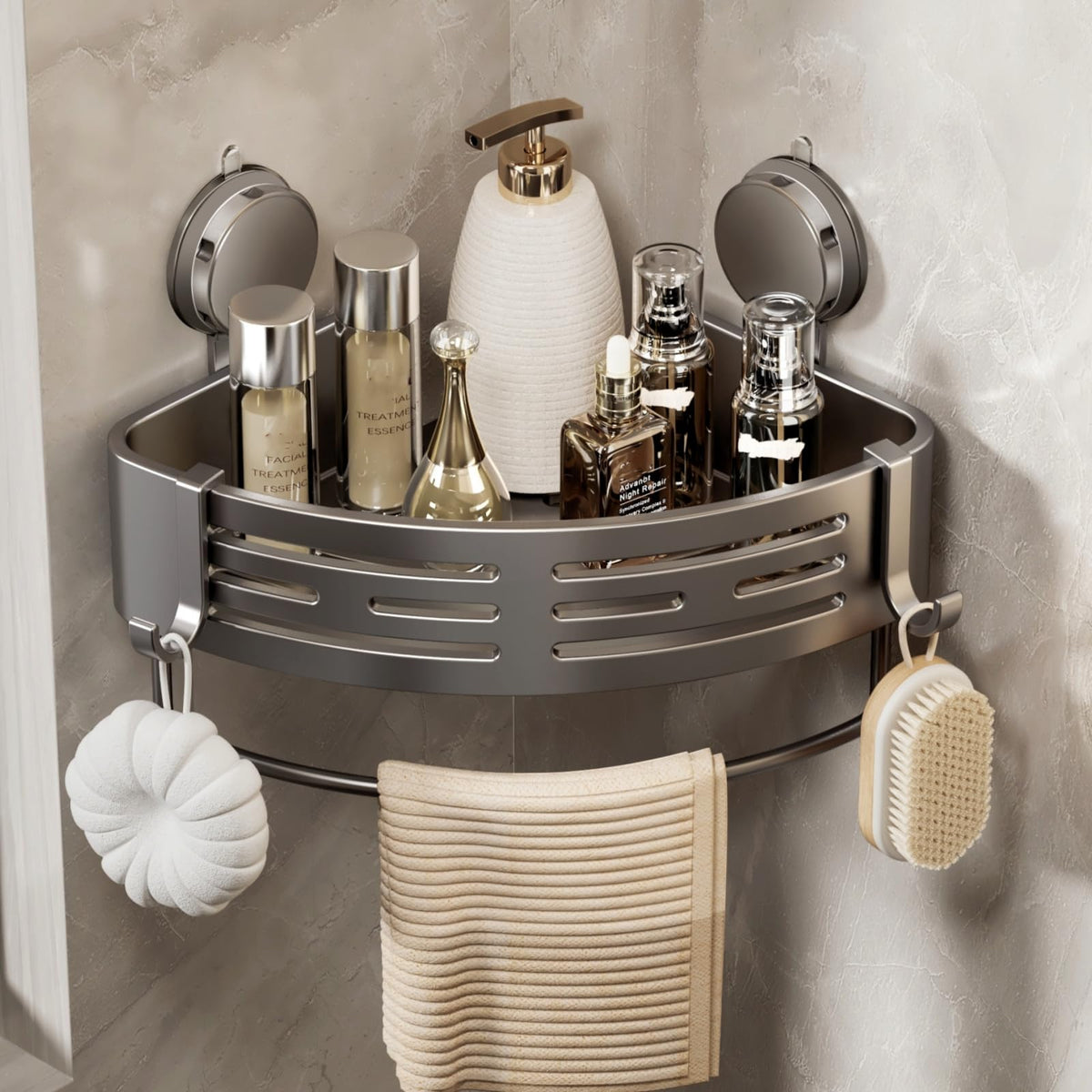 Corner Shower Caddy with Suction Cups and Hooks
