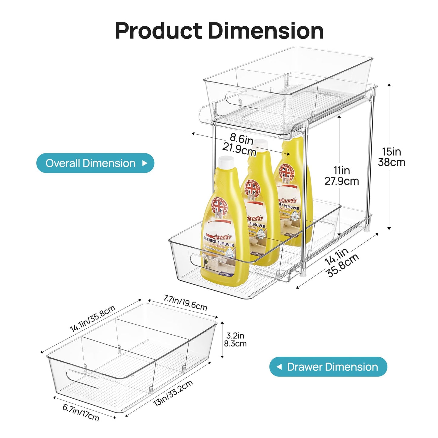 2-Tier Clear Under Sink Organizer with Drawers