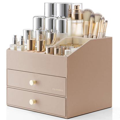 PU Leather Cosmetic Organizer with Drawers