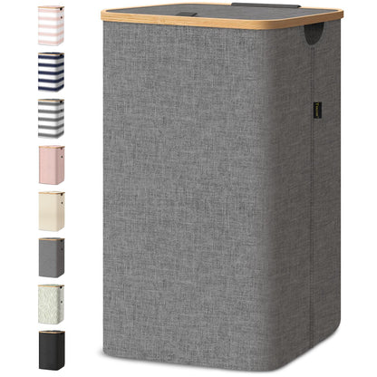 Tall Laundry Hamper with Bamboo Handles and Lid