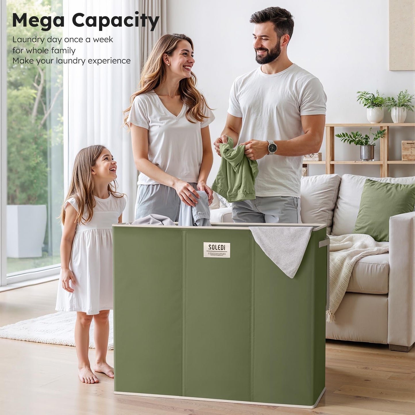 3-Section Large Laundry Hamper with Lid