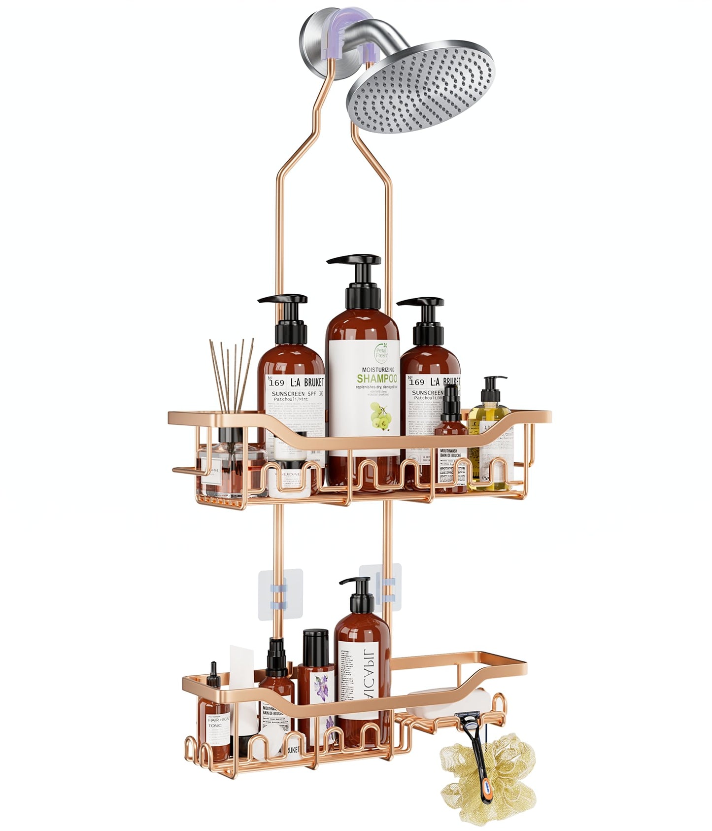Extended Shower Organizer Shelf with Hooks