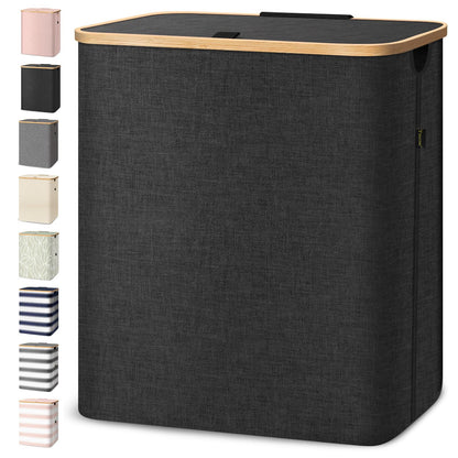 Tall Laundry Hamper with Bamboo Handles and Lid