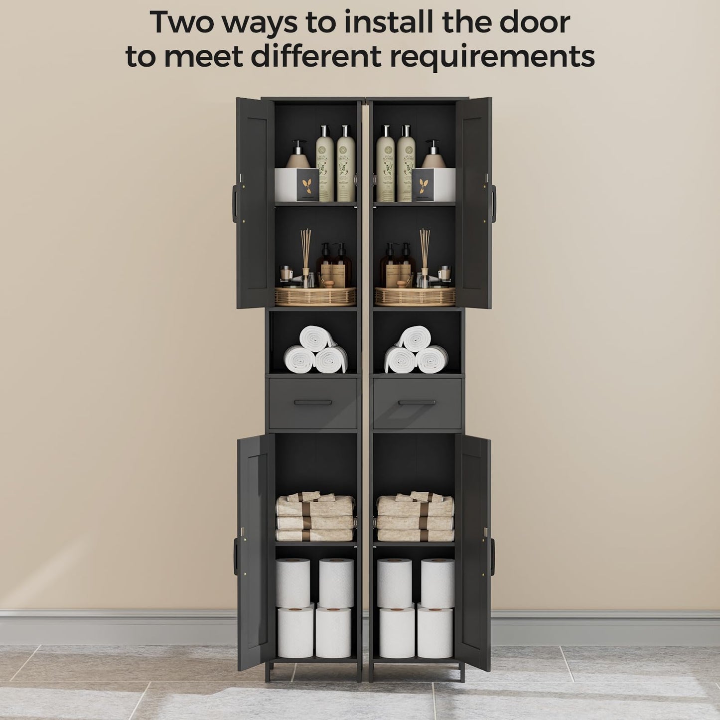 Tall Bathroom Storage Cabinet with Barn Doors