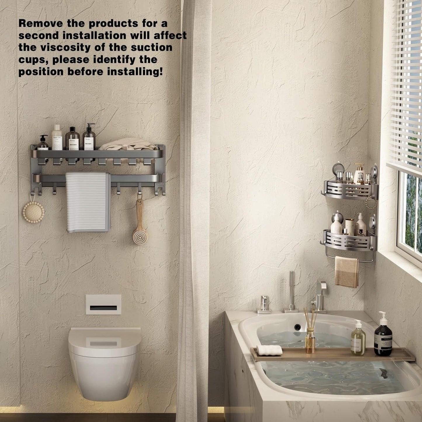 Corner Shower Caddy with Suction Cups and Hooks