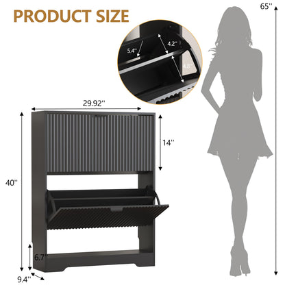 Fluted Shoe Cabinet with Flip Drawers