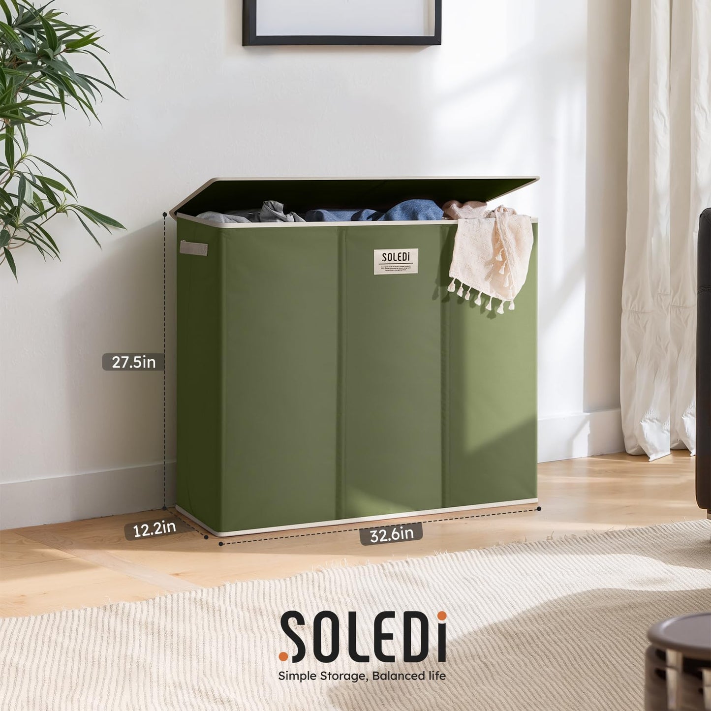 3-Section Large Laundry Hamper with Lid