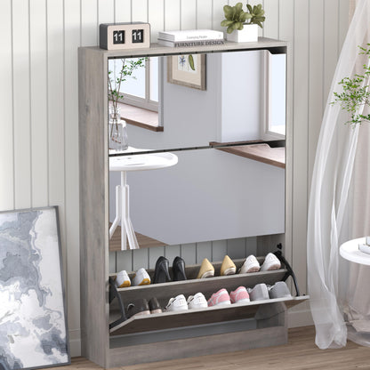 Wooden Shoe Cabinet with Flip Drawers
