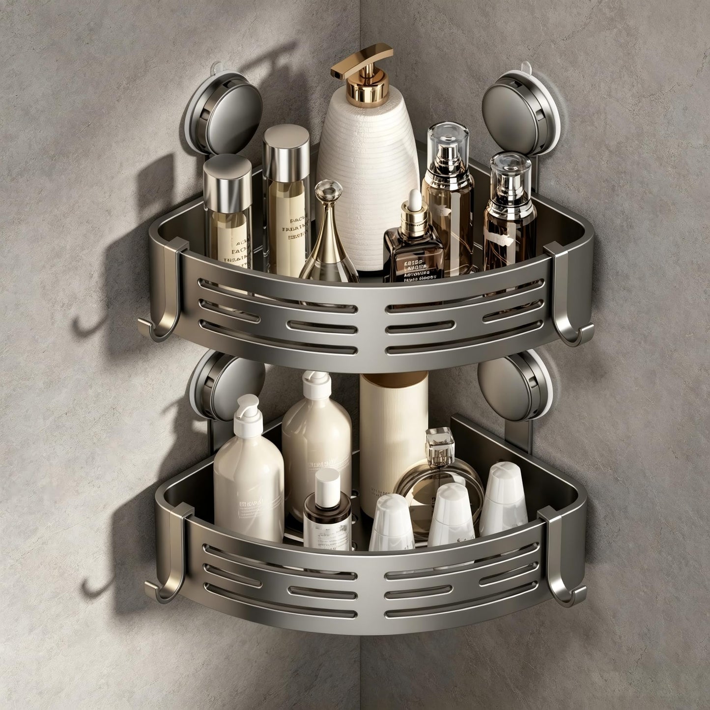 Corner Shower Caddy with Suction Cups and Hooks
