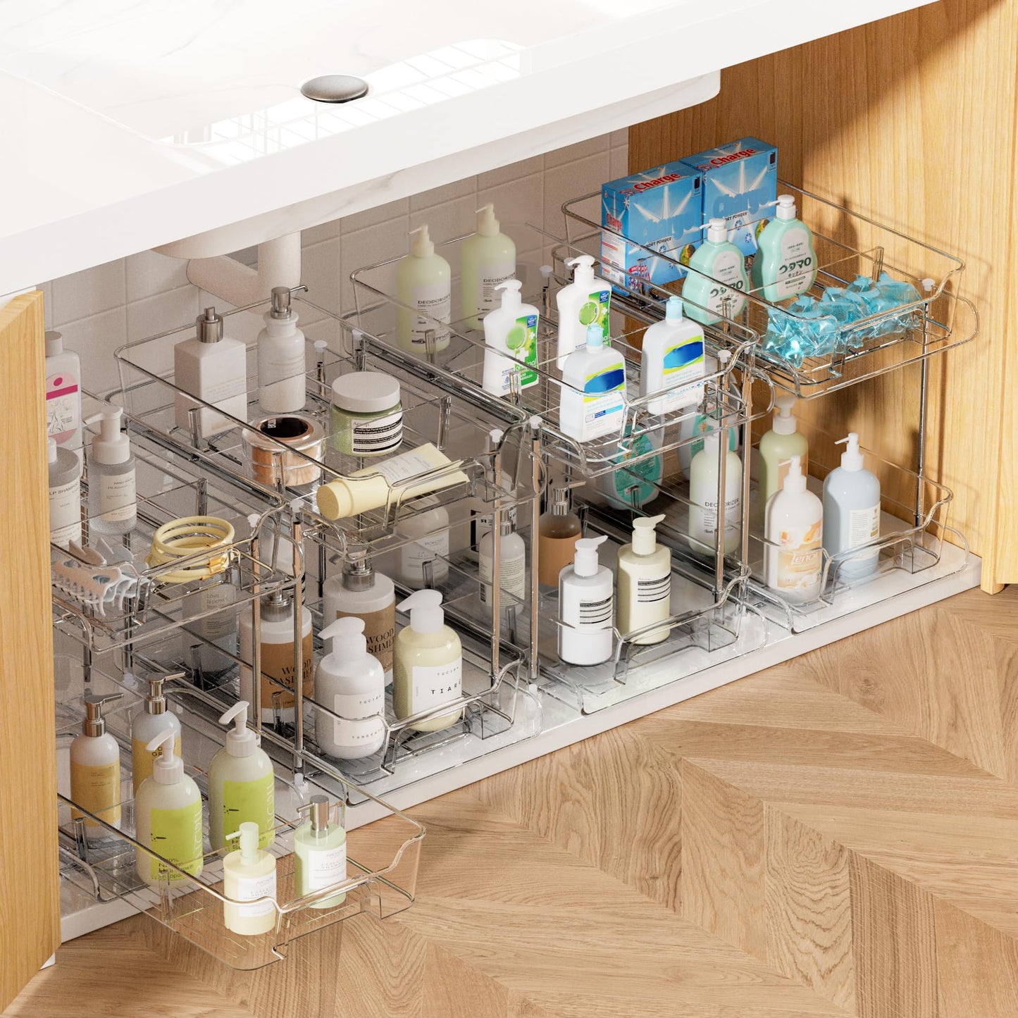 2-Tier Clear Under Sink Organizer with Drawers