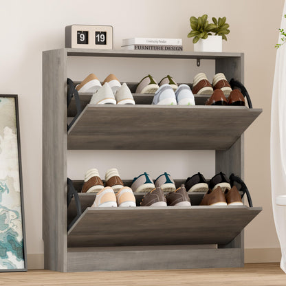 Wooden Shoe Cabinet with Flip Drawers