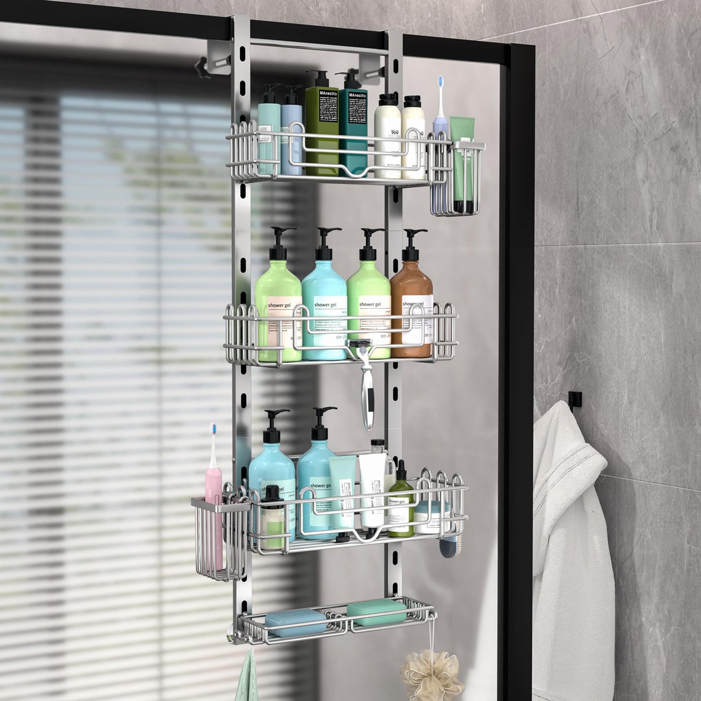 4 Tier Over Door Shower Caddy with Hooks