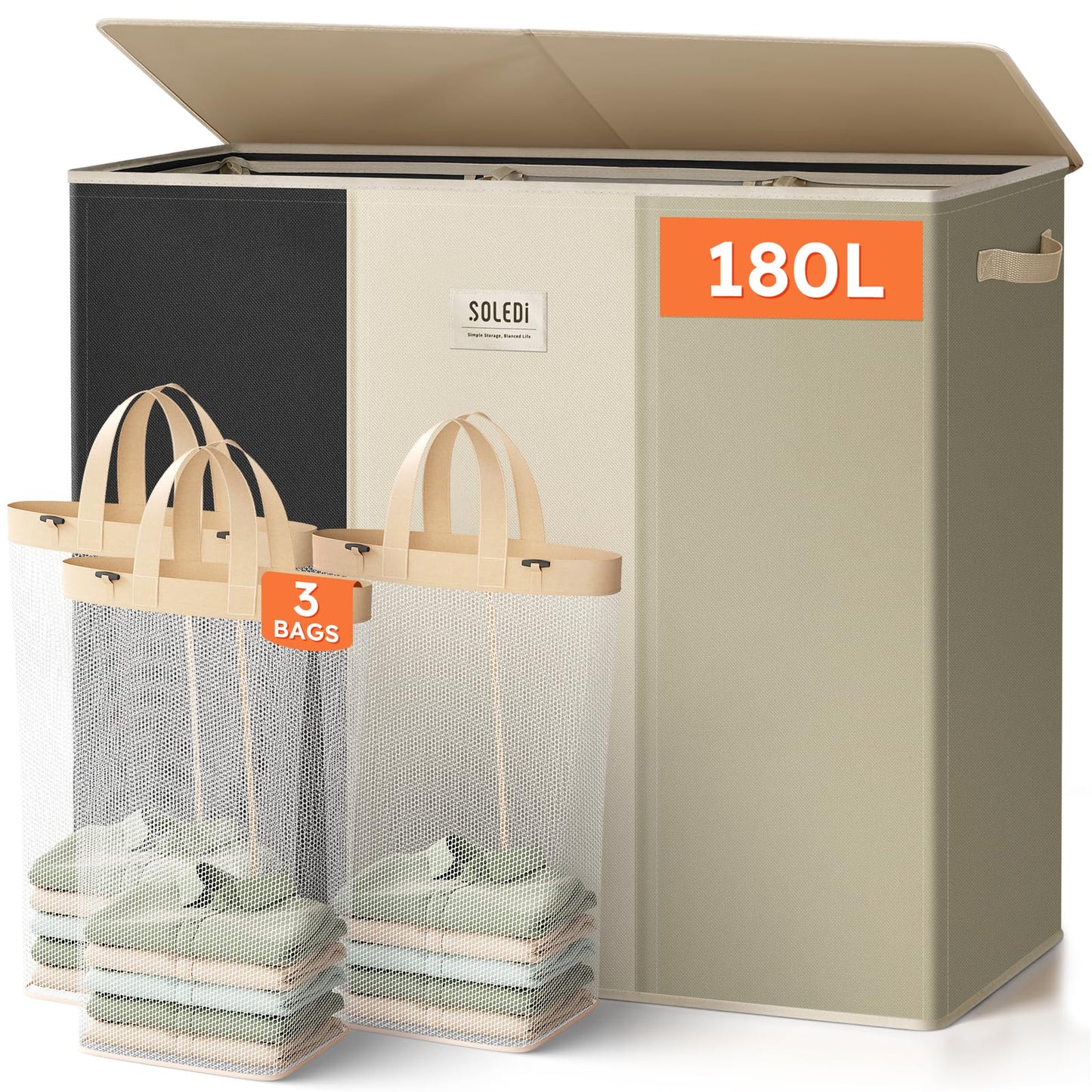 3-Section Large Laundry Hamper with Lid