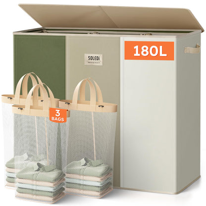 3-Section Large Laundry Hamper with Lid