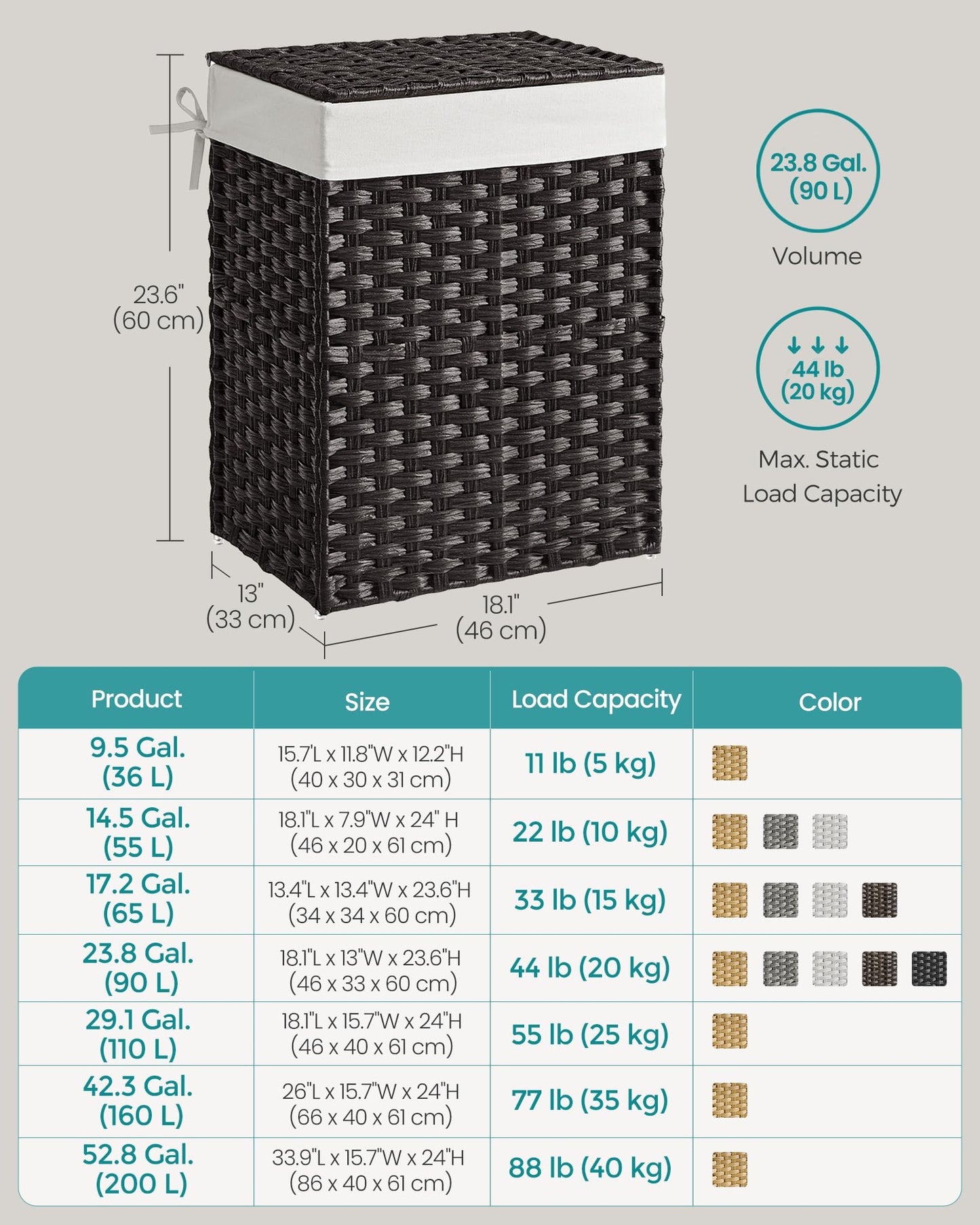Slim Rattan Laundry Hamper with Lid