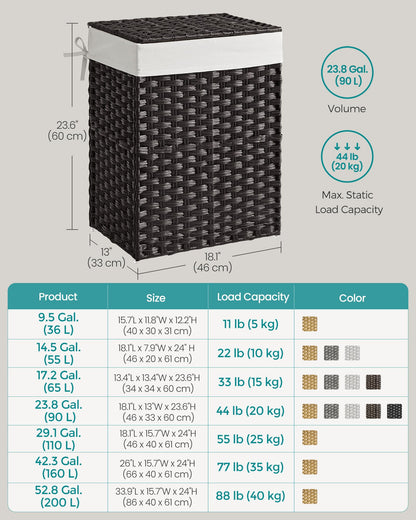 Slim Rattan Laundry Hamper with Lid