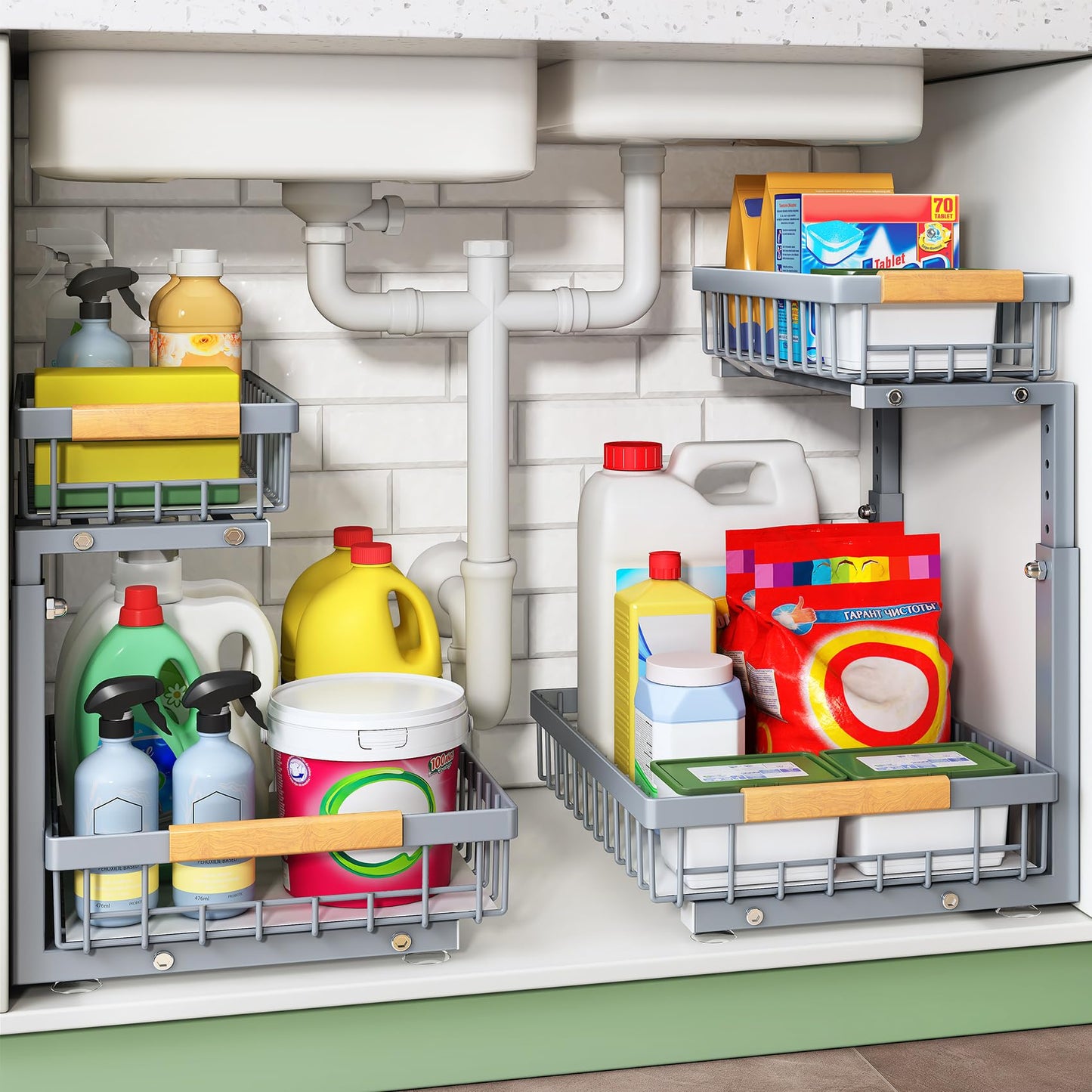 2-Tier Under Sink Organizer with Sliding Drawer