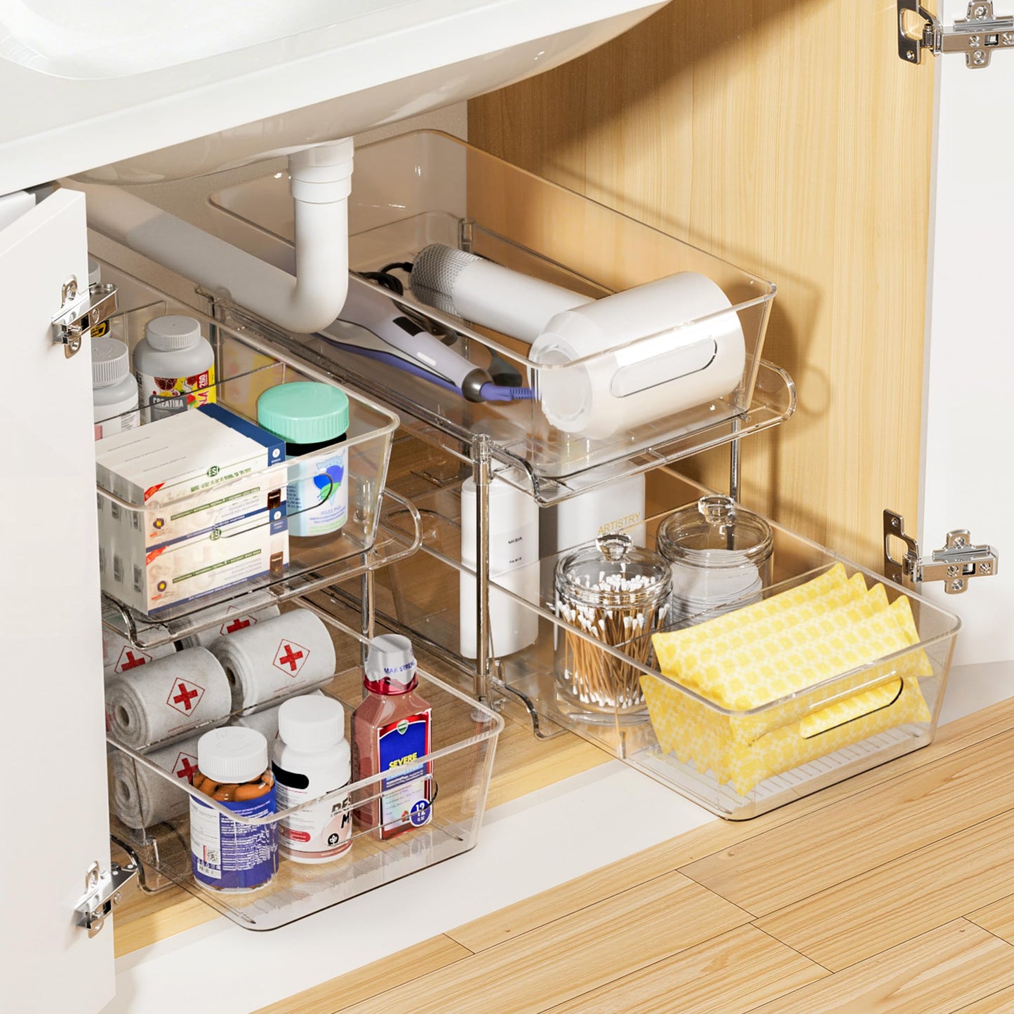 2-Tier Clear Under Sink Organizer with Drawers