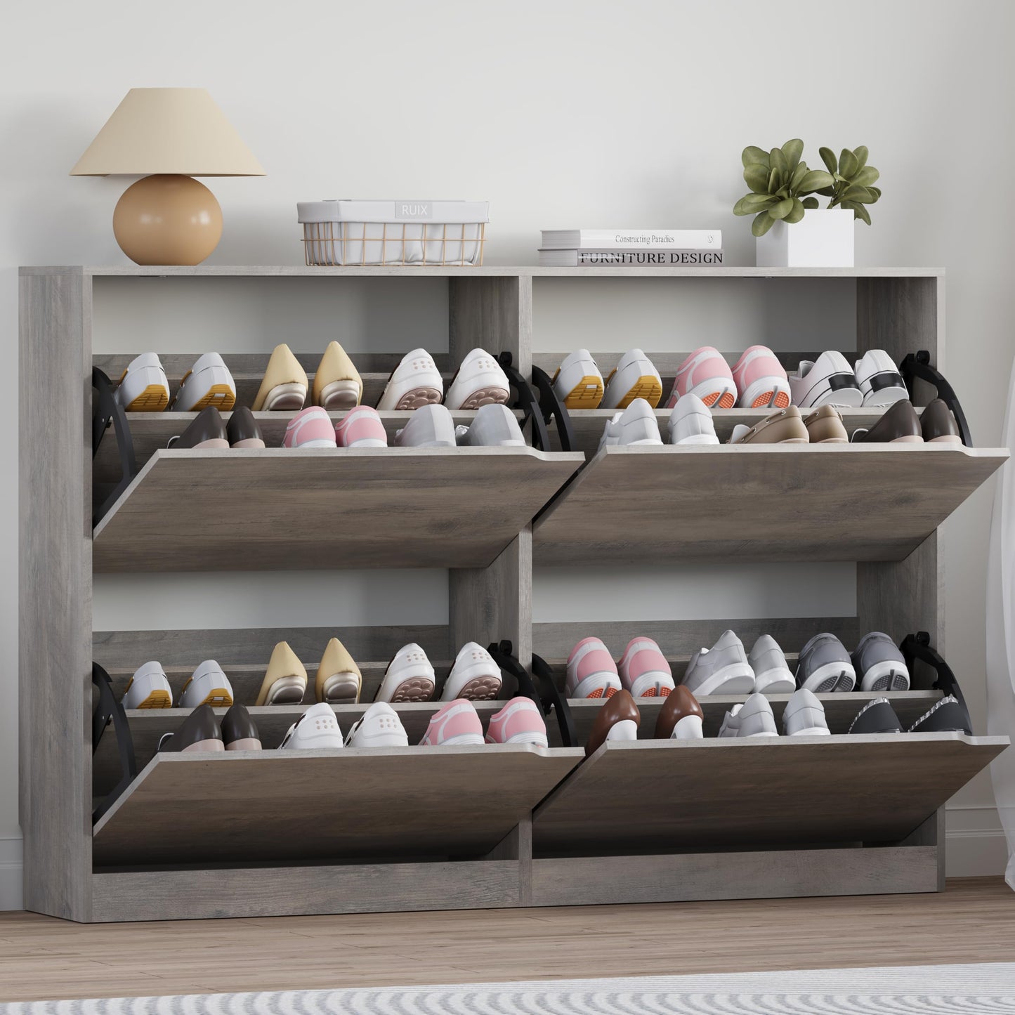 Wooden Shoe Cabinet with Flip Drawers