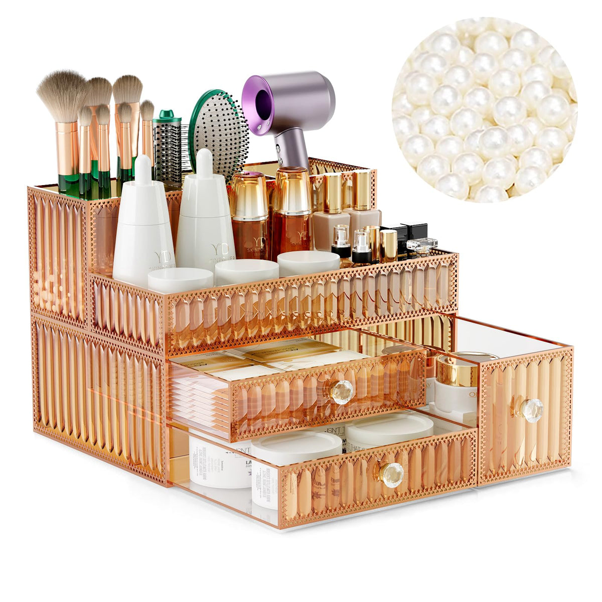 Tempered Glass Cosmetic Organizer for Vanity