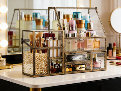 Glass Cosmetic Organizer with Stackable Drawers