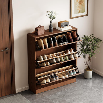 Solid Wood Shoe Storage Cabinet with Flip Drawers