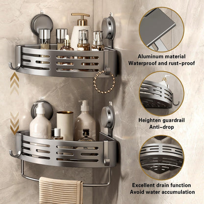 Corner Shower Caddy with Suction Cups and Hooks