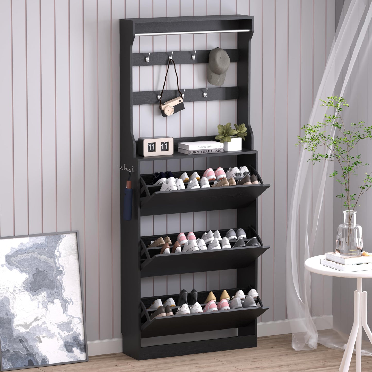 Wooden Shoe Cabinet with Flip Drawers