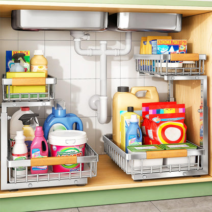 2-Tier Under Sink Organizer with Sliding Drawer