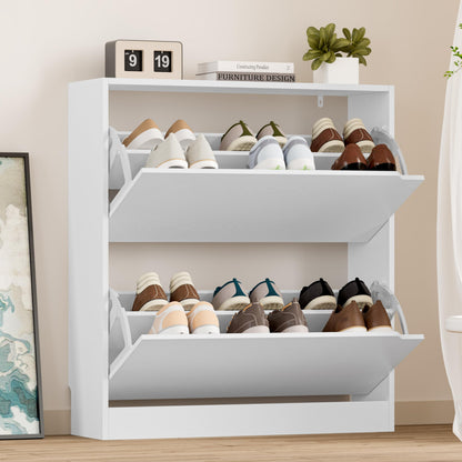 Wooden Shoe Cabinet with Flip Drawers