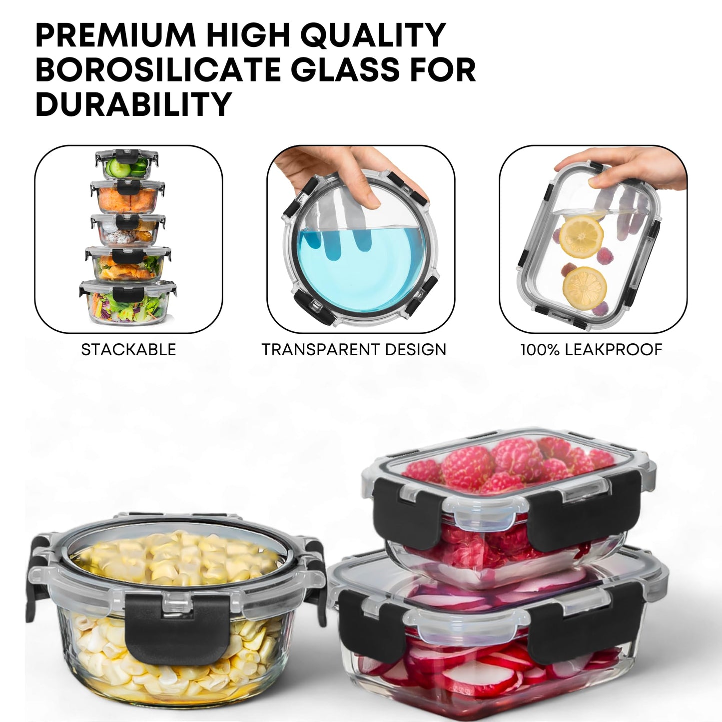 Glass Food Storage Containers Set with Lids
