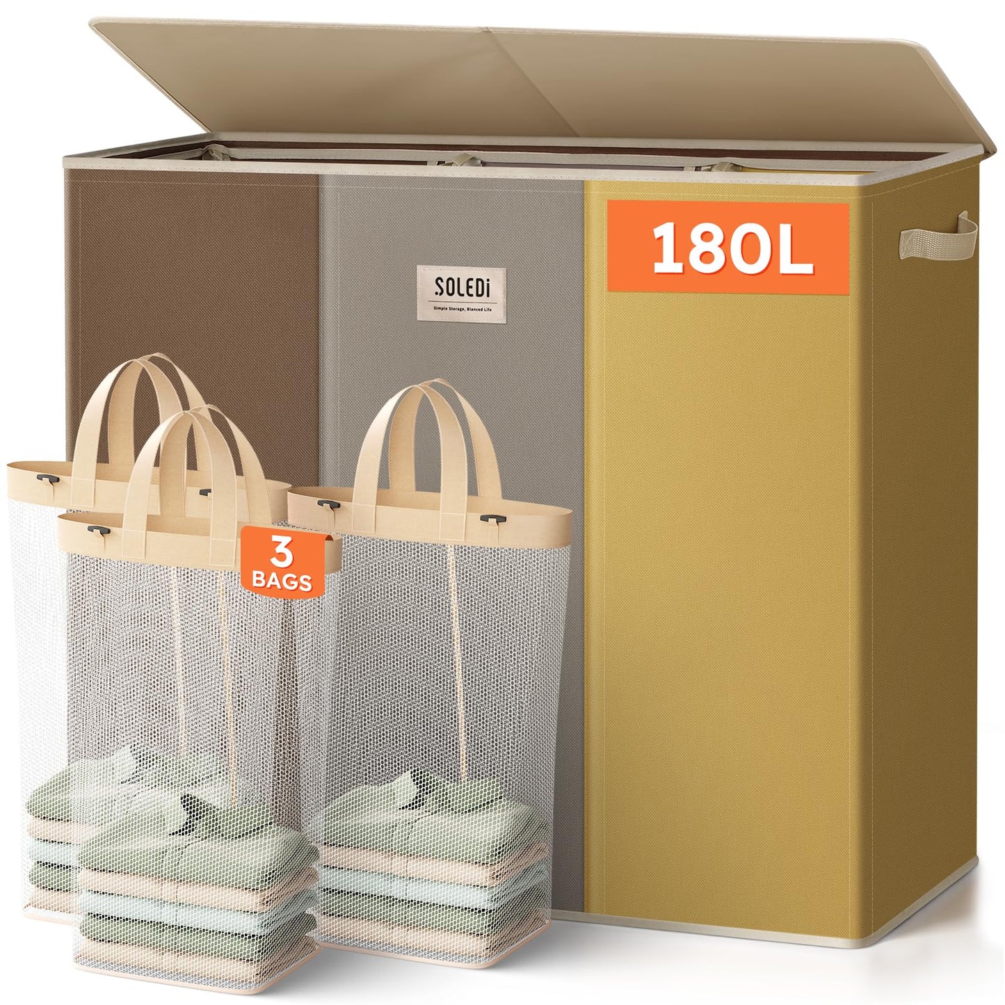 3-Section Large Laundry Hamper with Lid
