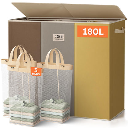 3-Section Large Laundry Hamper with Lid