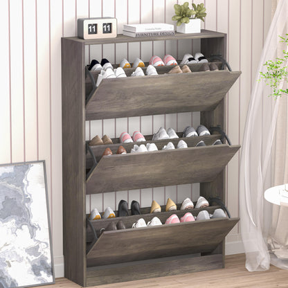 Wooden Shoe Cabinet with Flip Drawers