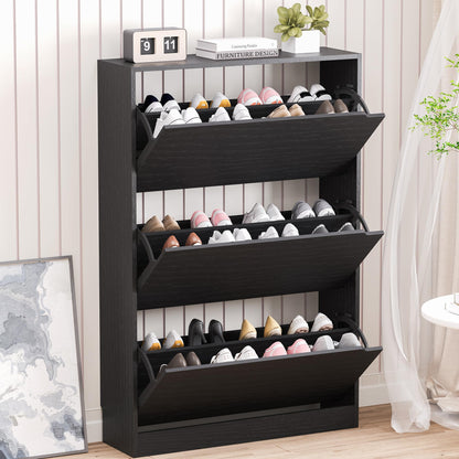 Wooden Shoe Cabinet with Flip Drawers