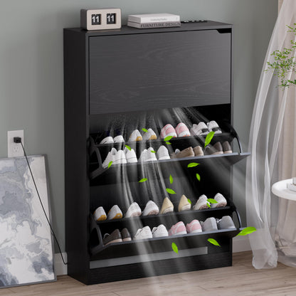 Wooden Shoe Cabinet with Flip Drawers