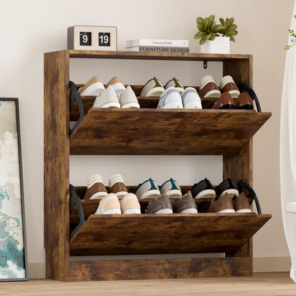 Wooden Shoe Cabinet with Flip Drawers