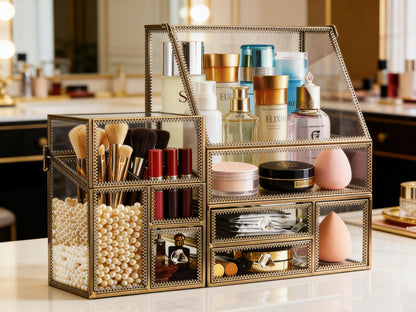 Glass Cosmetic Organizer with Stackable Drawers