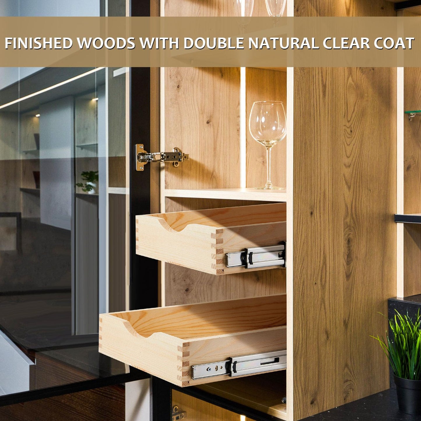 Wooden Pull Out Cabinet Organizer Tray