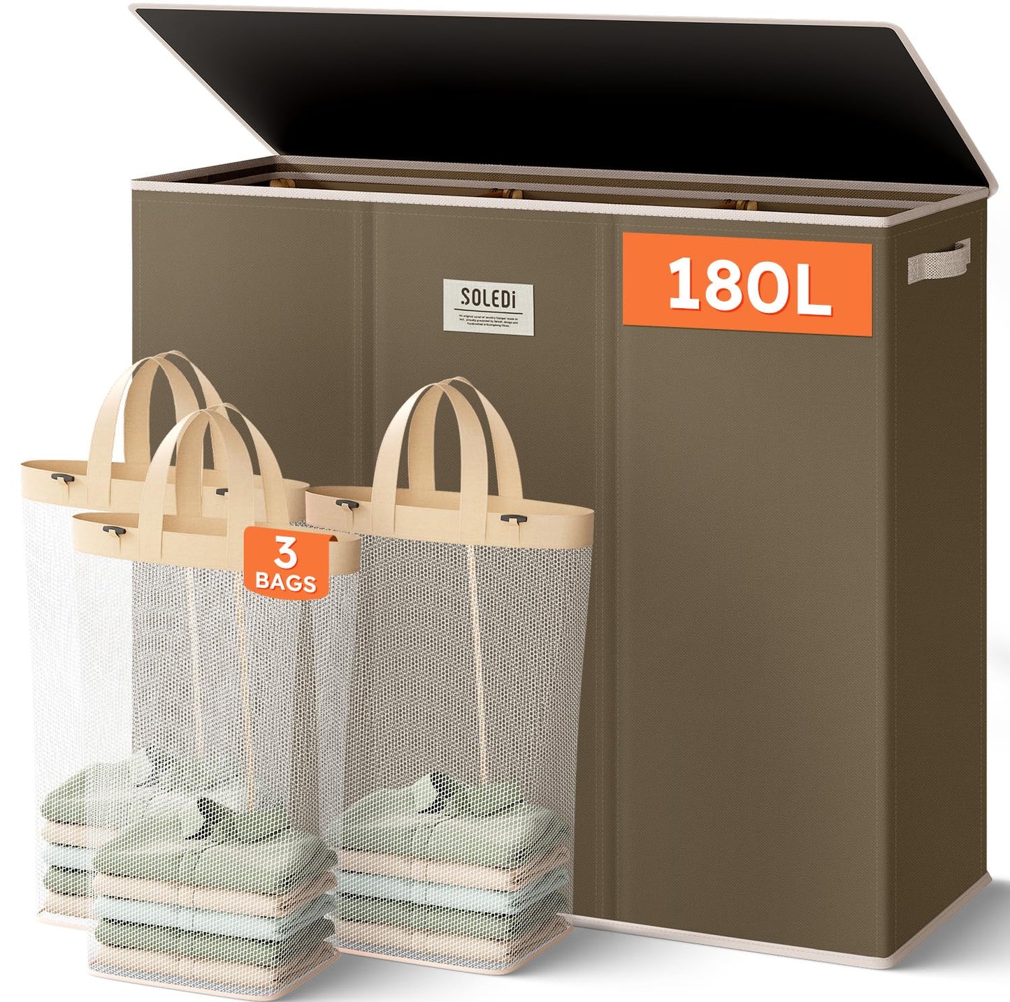 3-Section Large Laundry Hamper with Lid