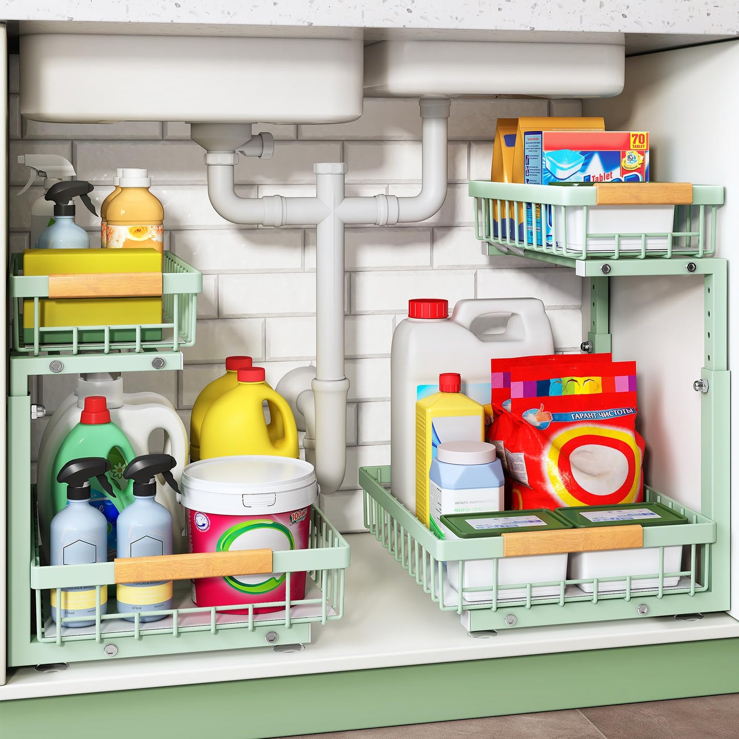 2-Tier Under Sink Organizer with Sliding Drawer