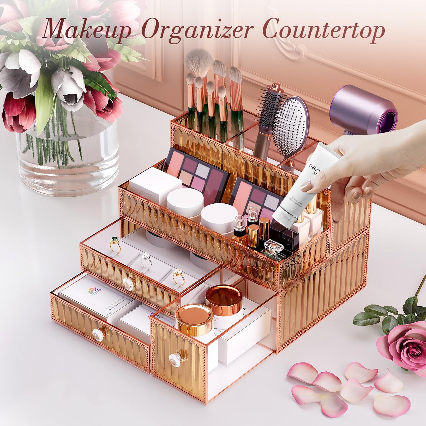 Tempered Glass Cosmetic Organizer for Vanity