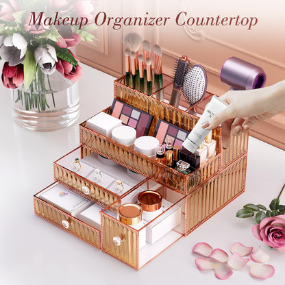Tempered Glass Cosmetic Organizer for Vanity